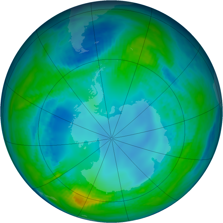 Antarctic ozone map for 10 May 1991